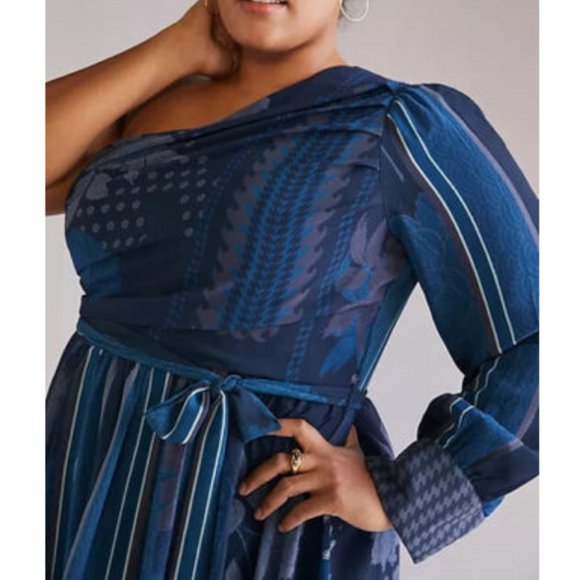 Anthropologie Nikita Mhaisalkar 2X NWT One-Shoulder Maxi Dress Navy Blue - Picture 5 of 12